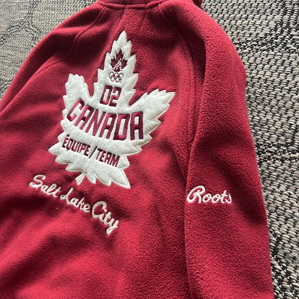 Vintage Roots Sweater Mens XS Red Fleece Salt Lake Olympics Canada Zip 2002 Y2K - Picture 5 of 7
